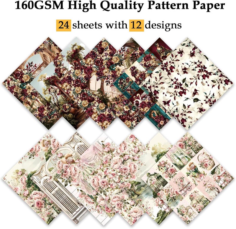 Qianshan 24 Sheets 12 Designs Scrapbook Paper Pad,6"×6” Single-Sided Decopodge Craft Cardstock Paper,Christmas Scrapbooking DIY Decorative Background Cardmaking Supplies.Garden Wedding - Image 3